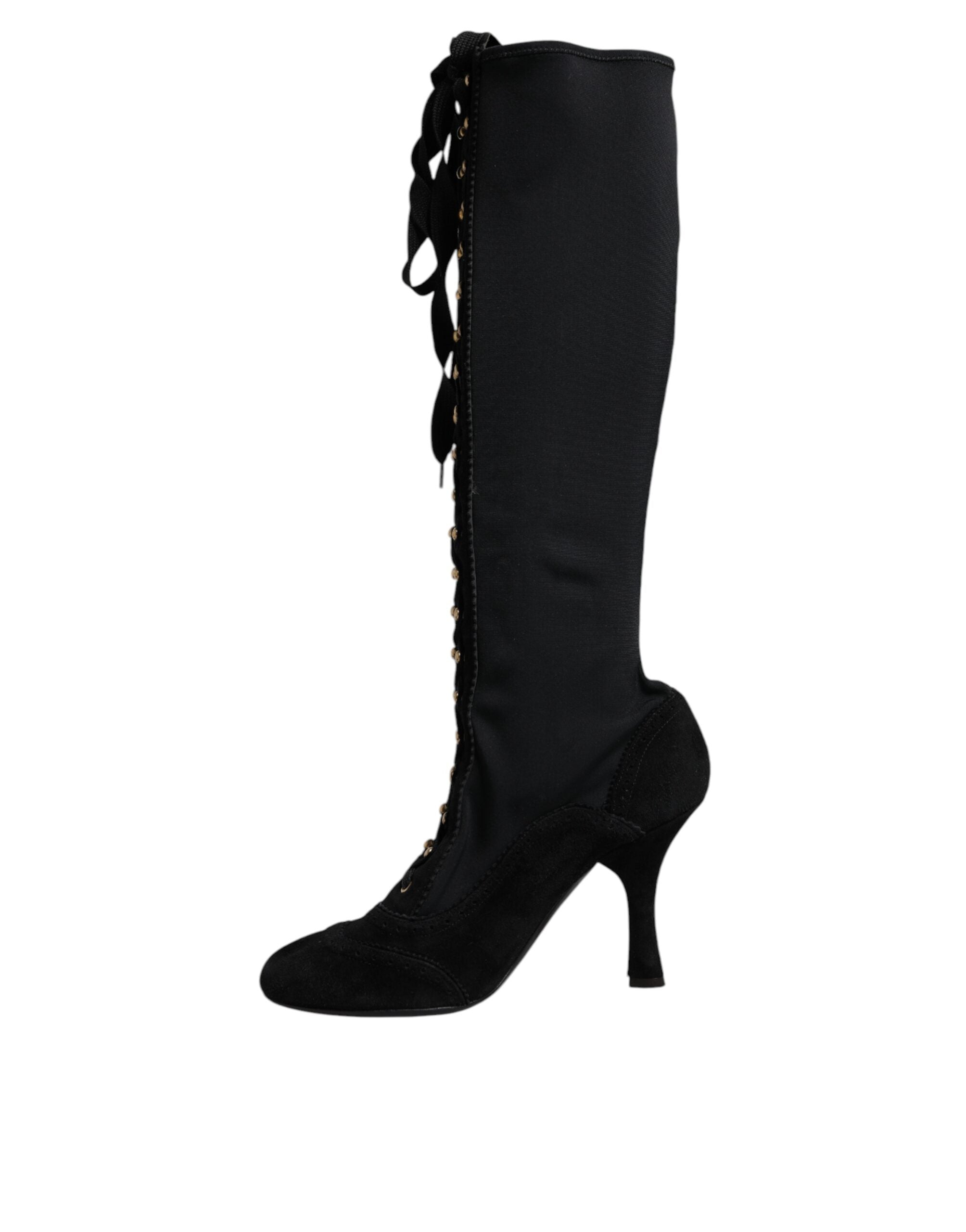 Dolce & Gabbana Black Lace Up Heels High Boots Glam Steals