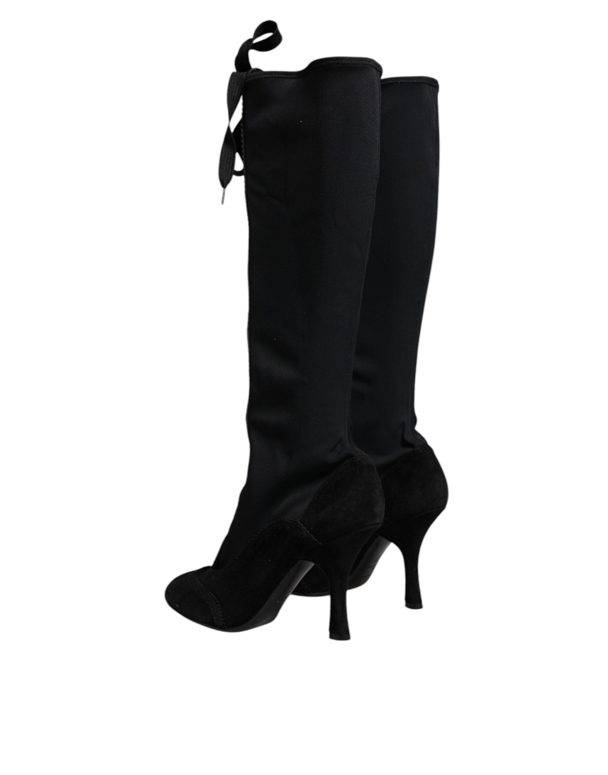 Dolce & Gabbana Black Lace Up Heels High Boots Glam Steals