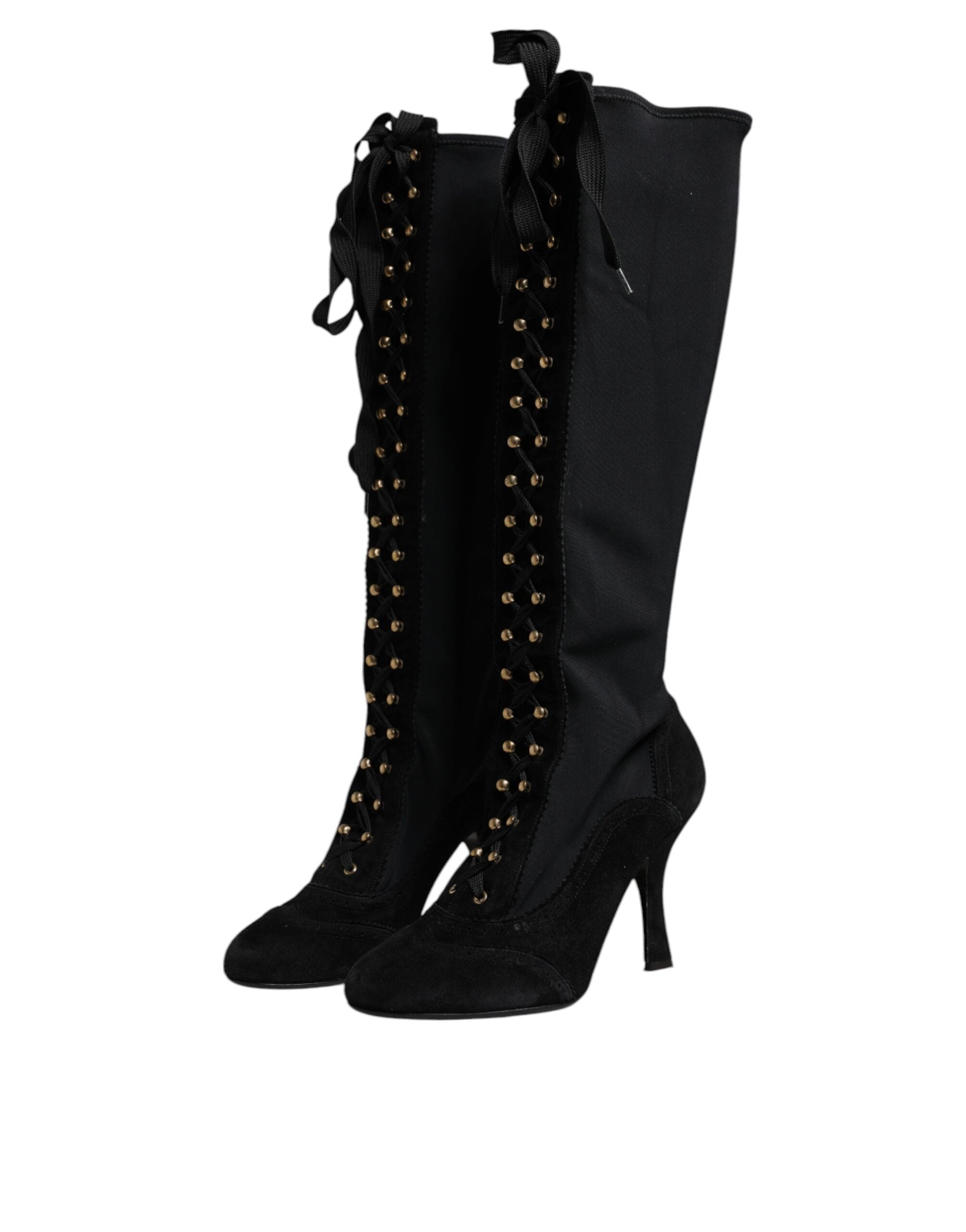 Dolce & Gabbana Black Lace Up Heels High Boots Glam Steals
