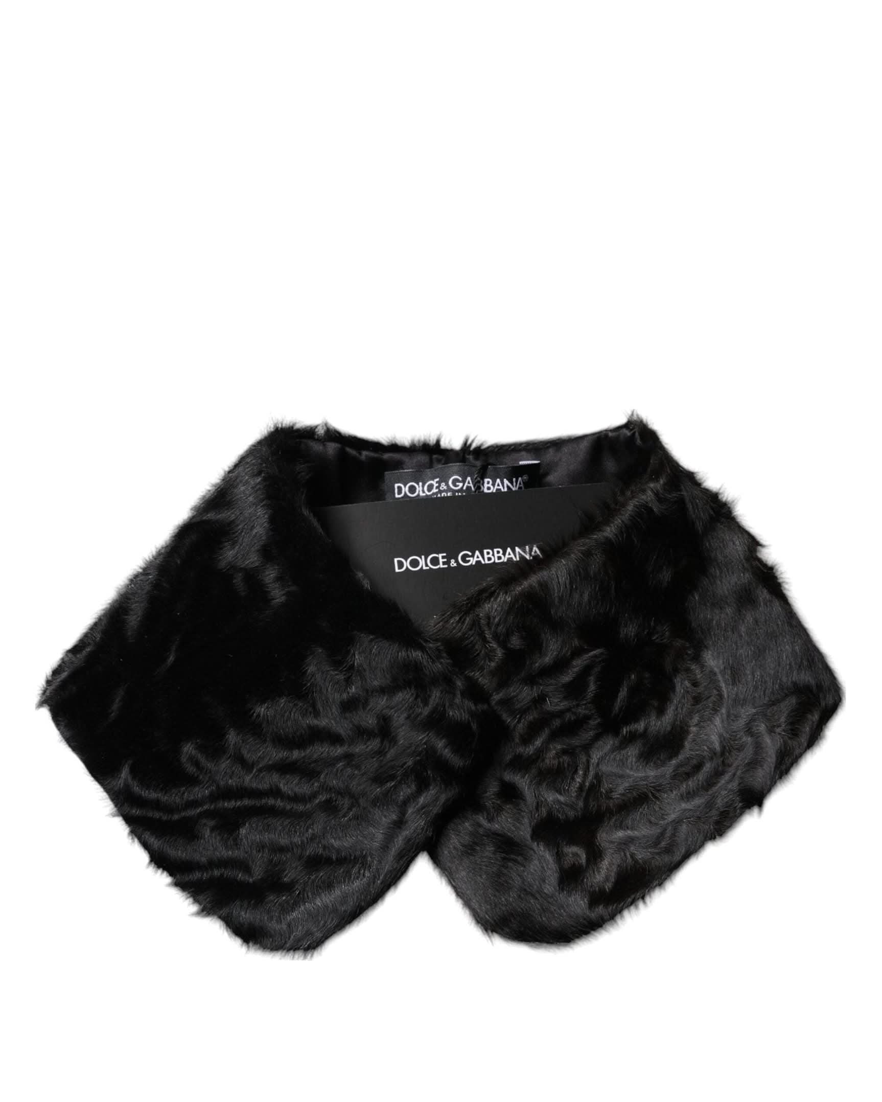 Dolce & Gabbana Black Lamb Fur Collar Neck Wrap Scarf Scarves & Shawls