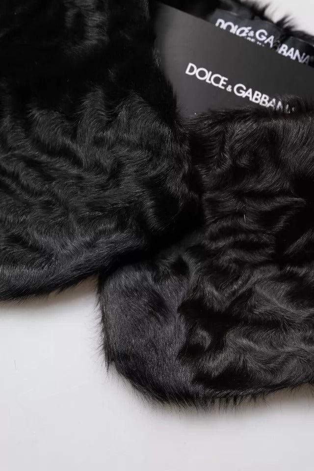 Dolce & Gabbana Black Lamb Fur Collar Neck Wrap Scarf Glam Steals