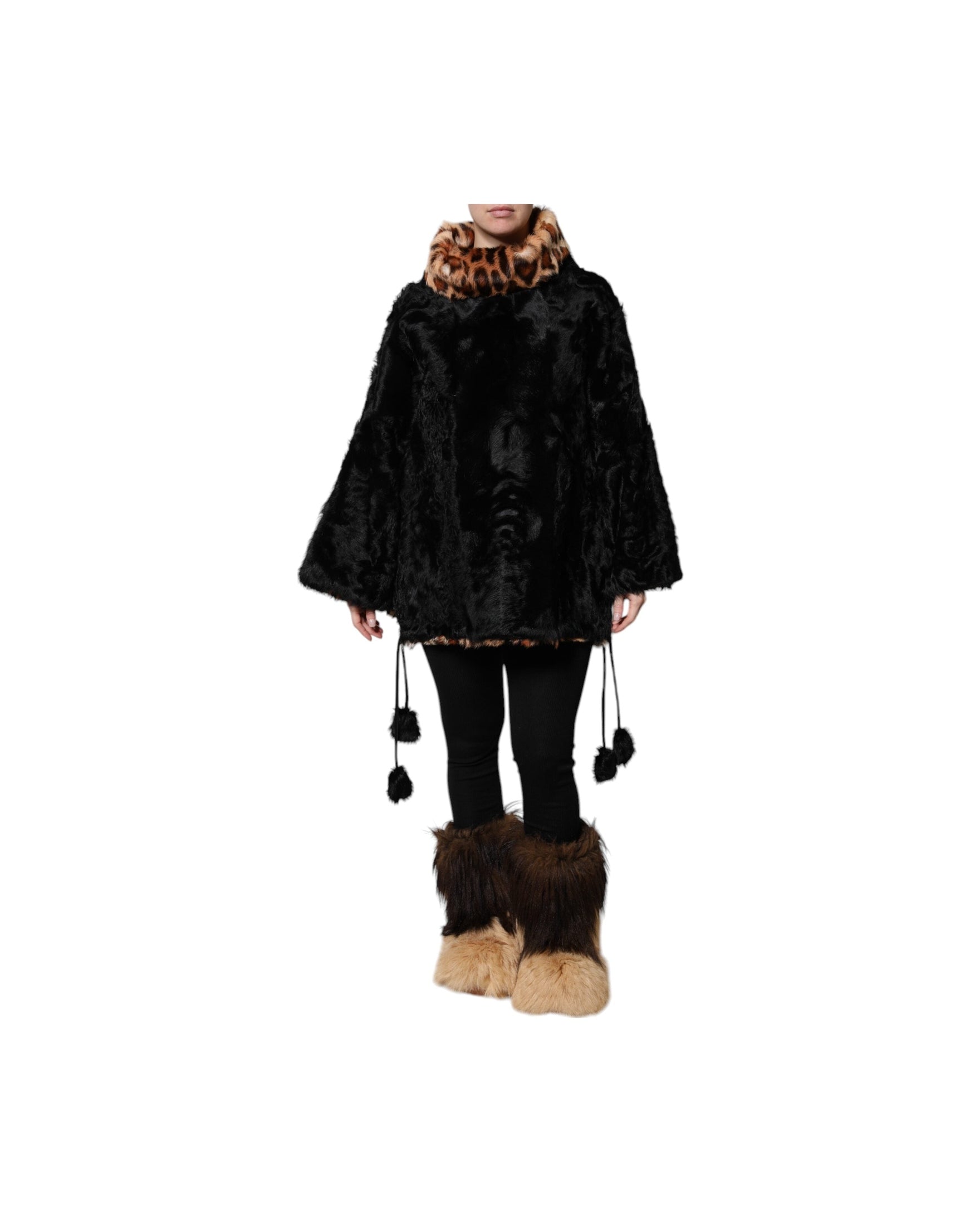 Dolce & Gabbana Black Lamb Fur Short Coat Jacket Glam Steals
