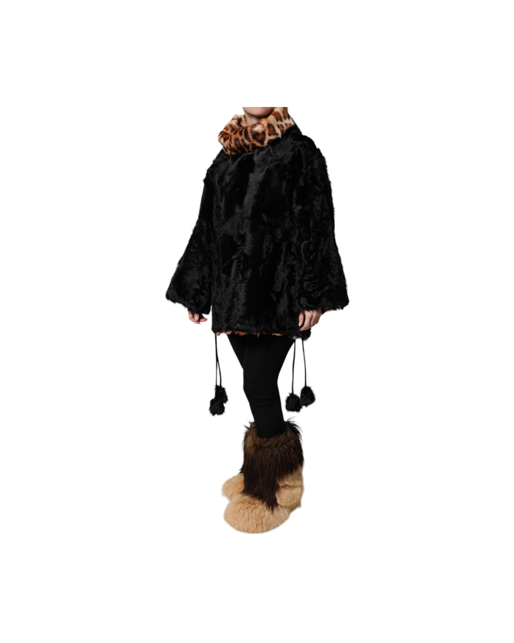 Dolce & Gabbana Black Lamb Fur Short Coat Jacket Glam Steals