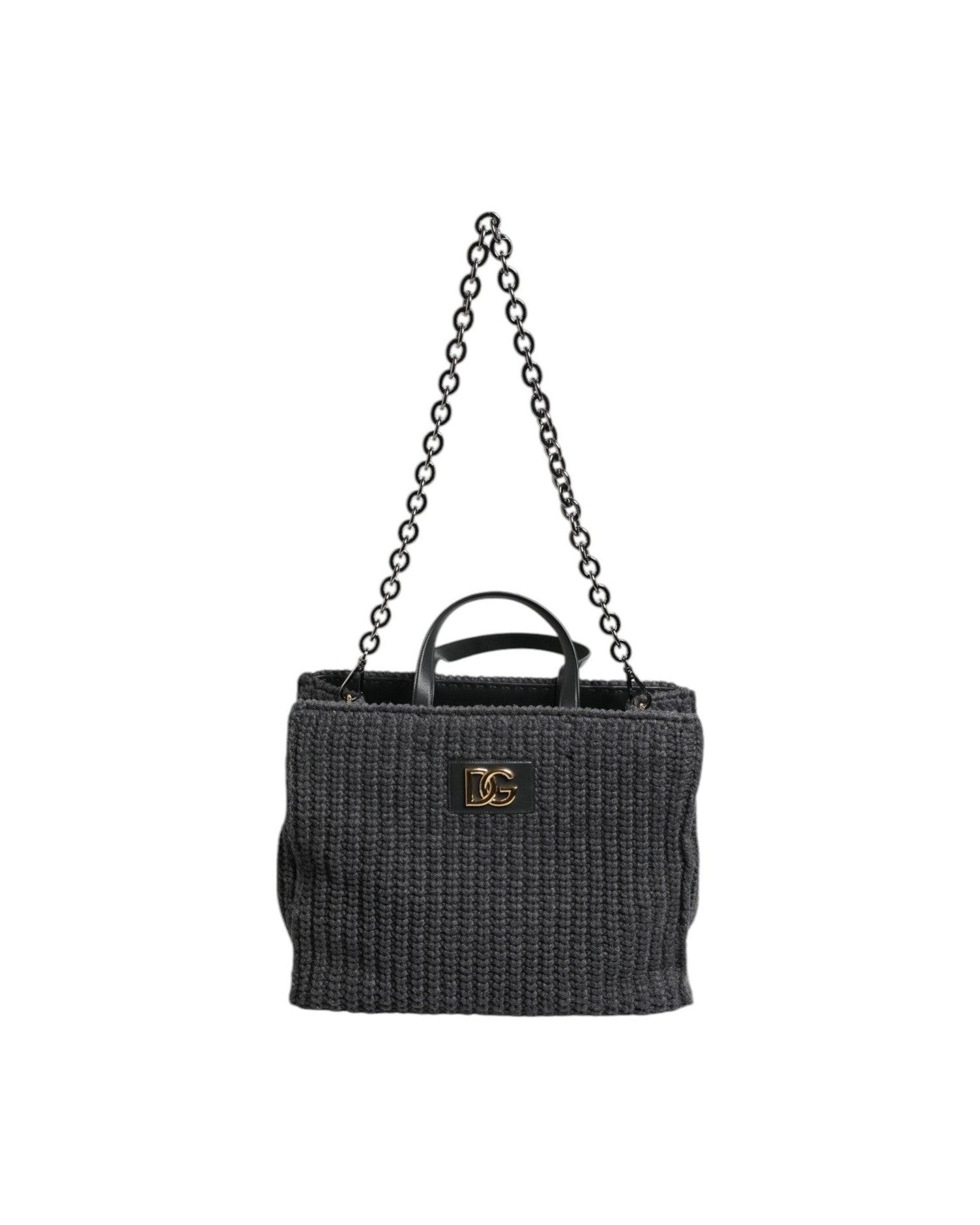 Dolce & Gabbana Large Knitted Crochet Shoulder Shopper Dg Logo Black Bag Glam Steals