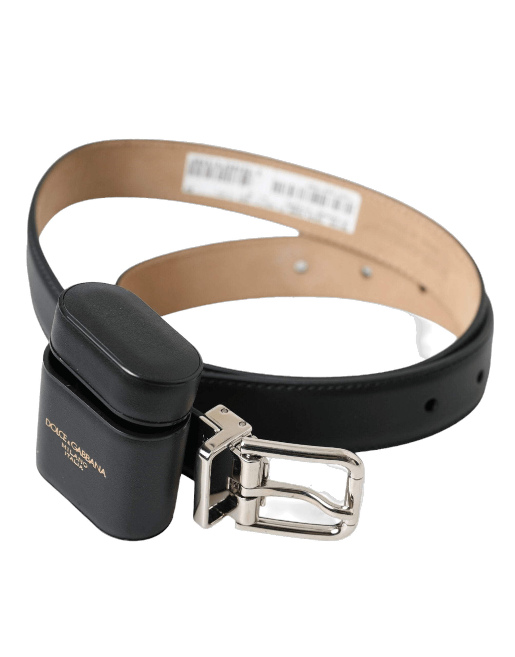 Dolce & Gabbana Black Leather Airpods Case Silver Buckle Belt Glam Steals