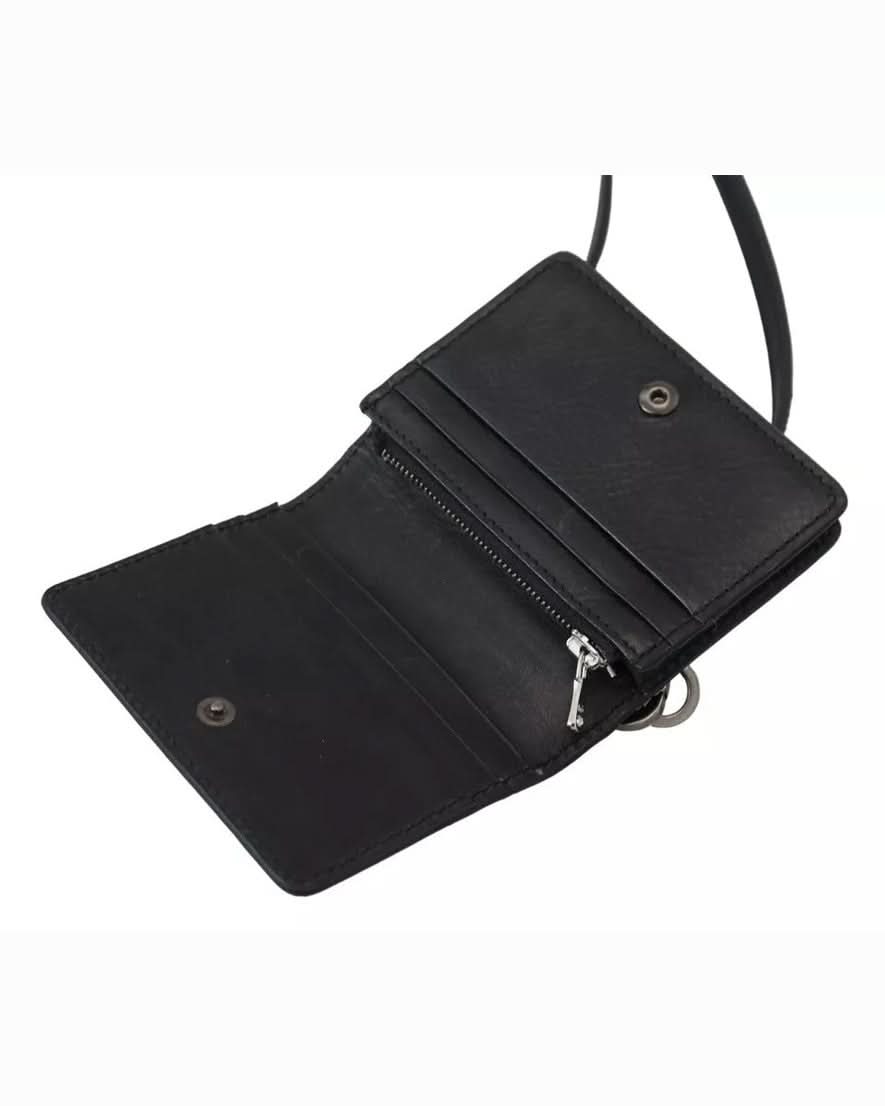 Dolce & Gabbana Black Leather Bifold Shoulder Sling Wallet Wallets