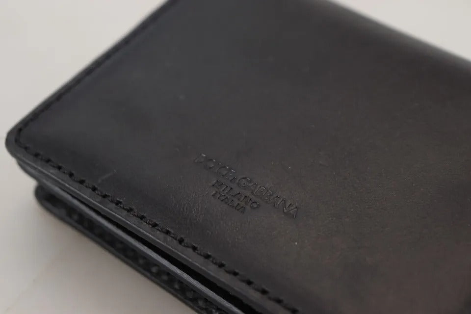Dolce & Gabbana Black Leather Bifold Shoulder Sling Wallet Glam Steals