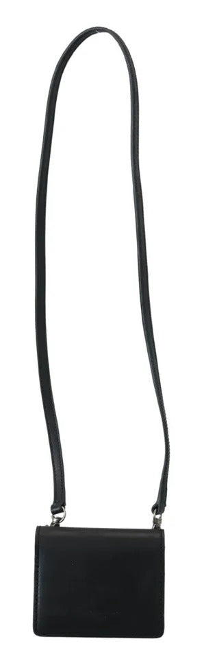 Dolce & Gabbana Black Leather Bifold Shoulder Sling Wallet Glam Steals