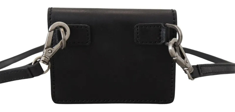 Dolce & Gabbana Black Leather Bifold Shoulder Sling Wallet Glam Steals