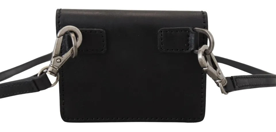 Dolce & Gabbana Black Leather Bifold Shoulder Sling Wallet Glam Steals