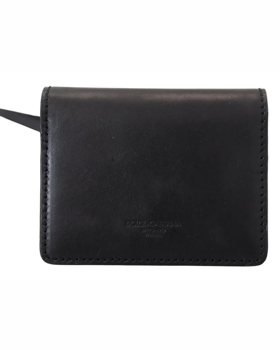 Dolce & Gabbana Black Leather Bifold Shoulder Sling Wallet Wallets