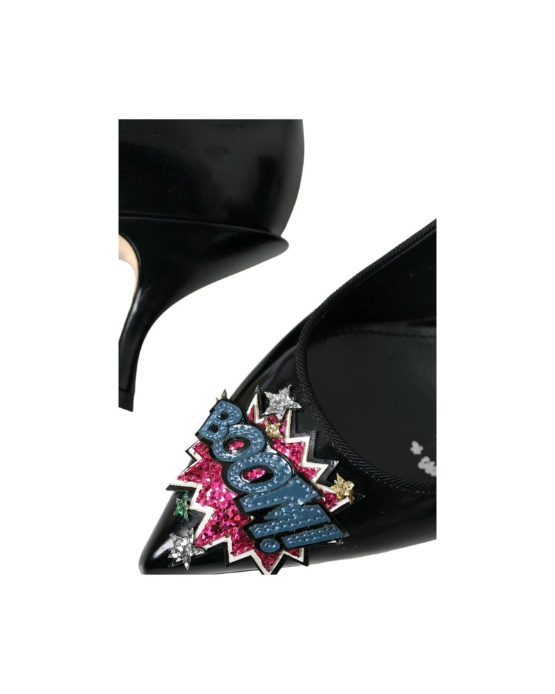 Dolce & Gabbana Black Leather Boom Patch Heels Pumps Shoes Glam Steals