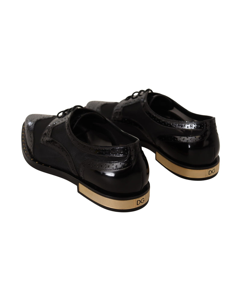 Dolce & Gabbana Black Leather Broques Sheer Wingtip Shoes Glam Steals