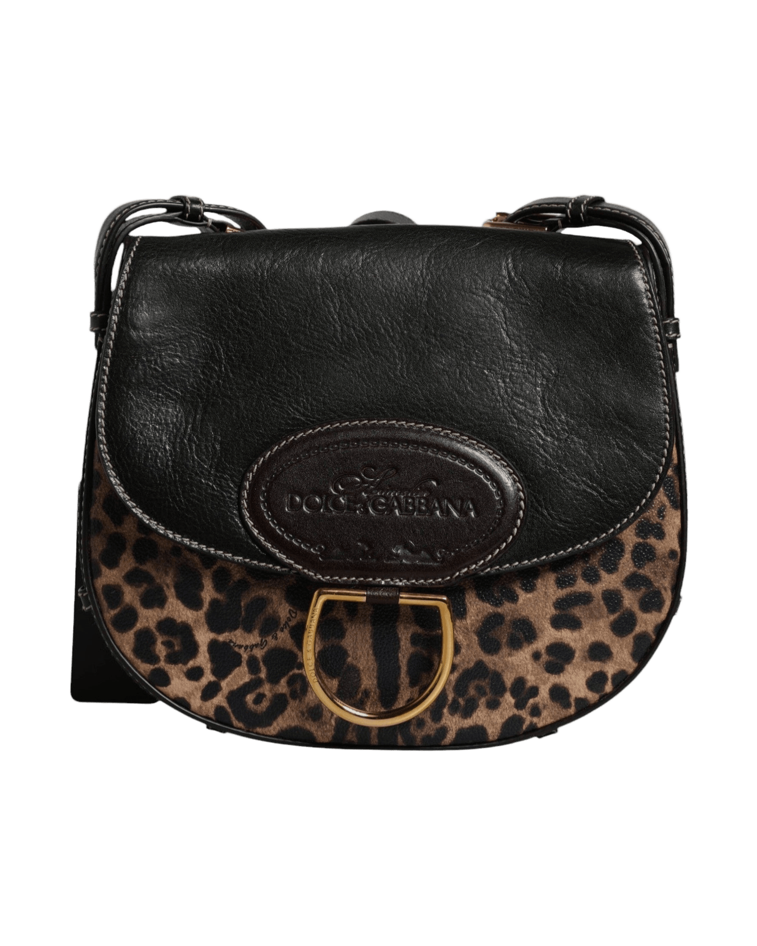 Dolce & Gabbana Black Leather Brown Leopard Shoulder Strap Bag Glam Steals