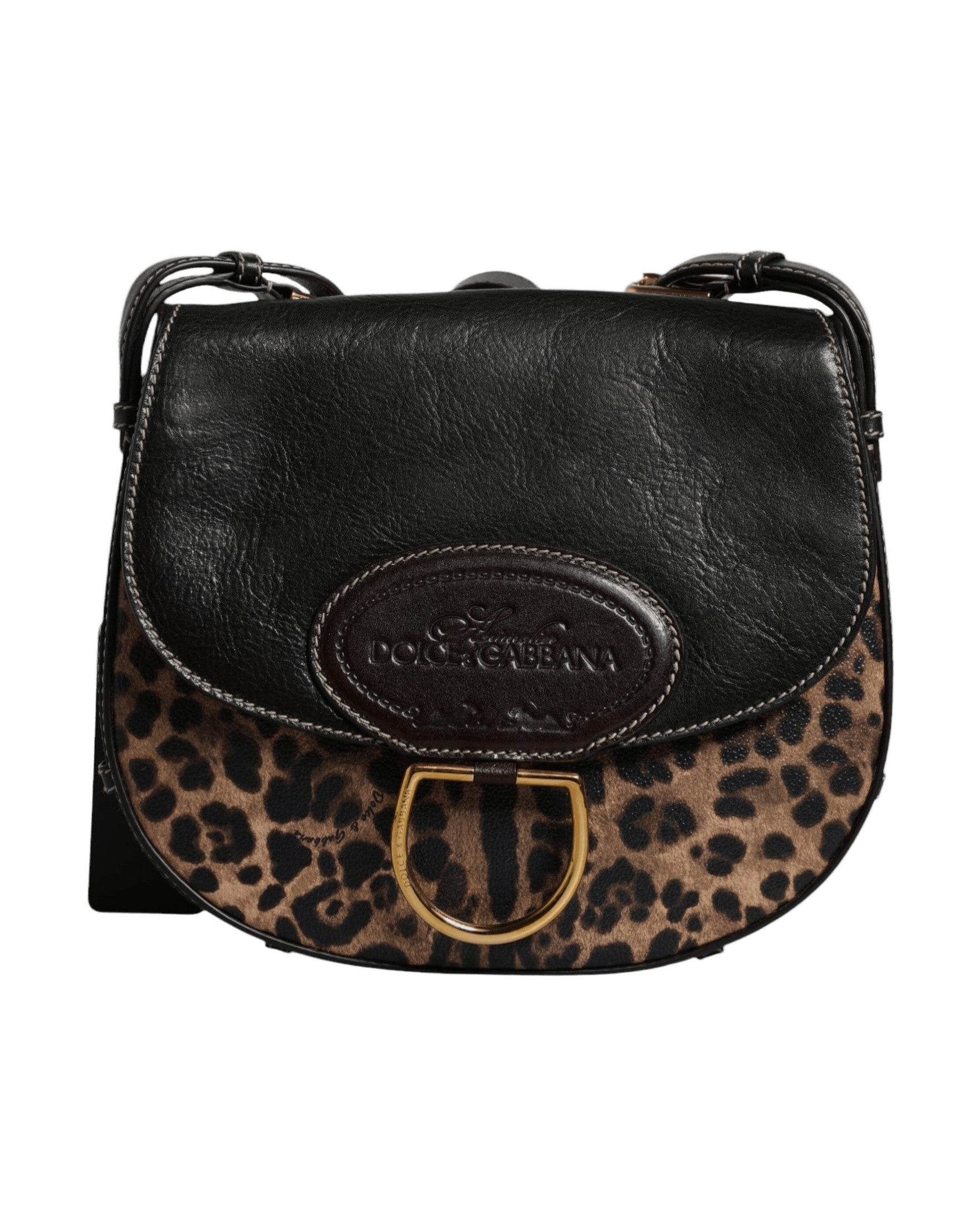 Dolce & Gabbana Black Leather Brown Leopard Shoulder Strap Bag Glam Steals