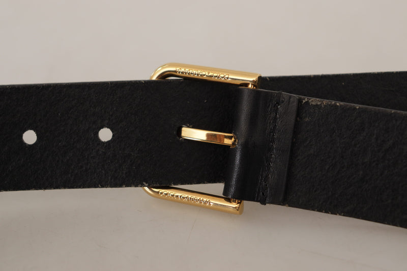 Dolce & Gabbana Black Leather Calf Gold Tone Logo Metal Buckle Belt Glam Steals