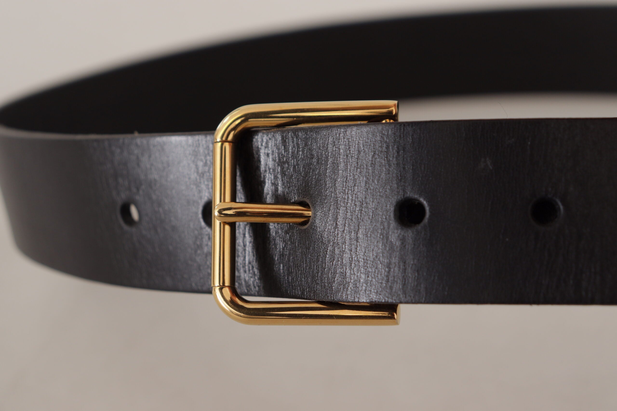 Dolce & Gabbana Black Leather Calf Gold Tone Logo Metal Buckle Belt Glam Steals