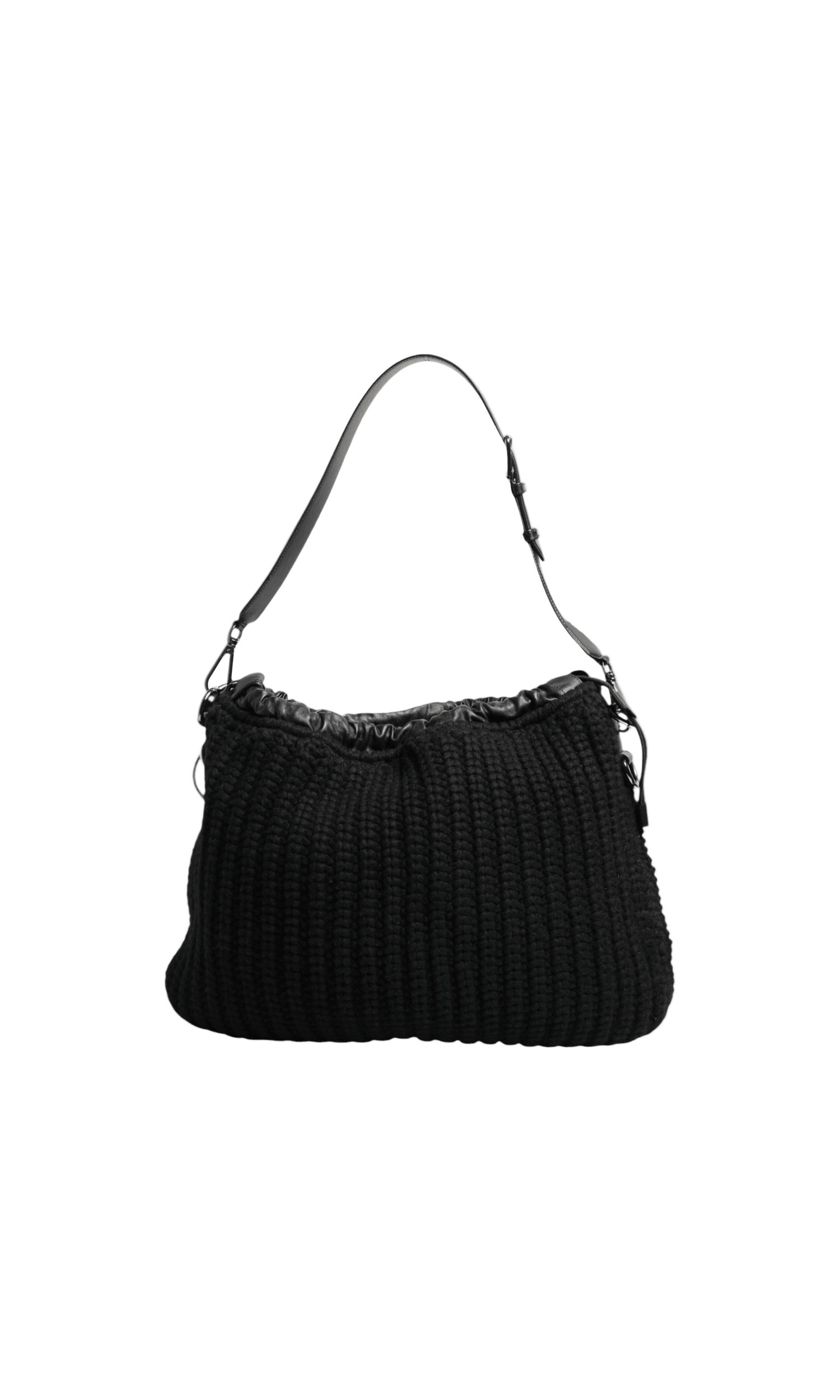 Dolce & Gabbana Black Leather Cashmere Knitted Shoulder Women Borse Bag Glam Steals