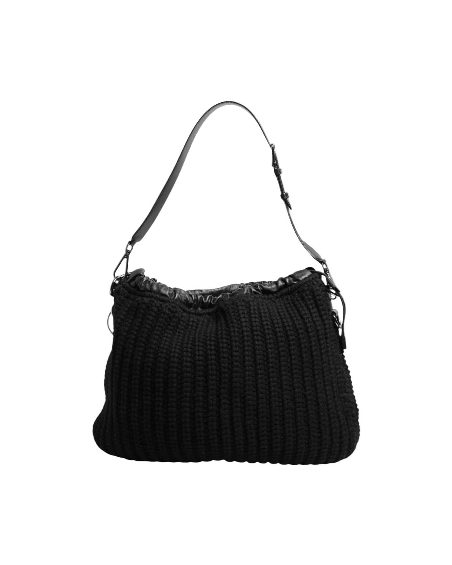 Dolce & Gabbana Black Leather Cashmere Knitted Shoulder Women Borse Bag Glam Steals