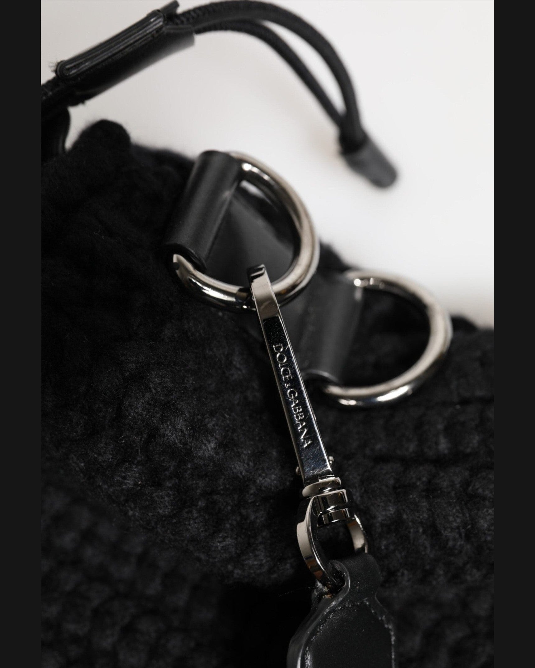 Dolce & Gabbana Black Leather Cashmere Knitted Shoulder Women Borse Bag Glam Steals