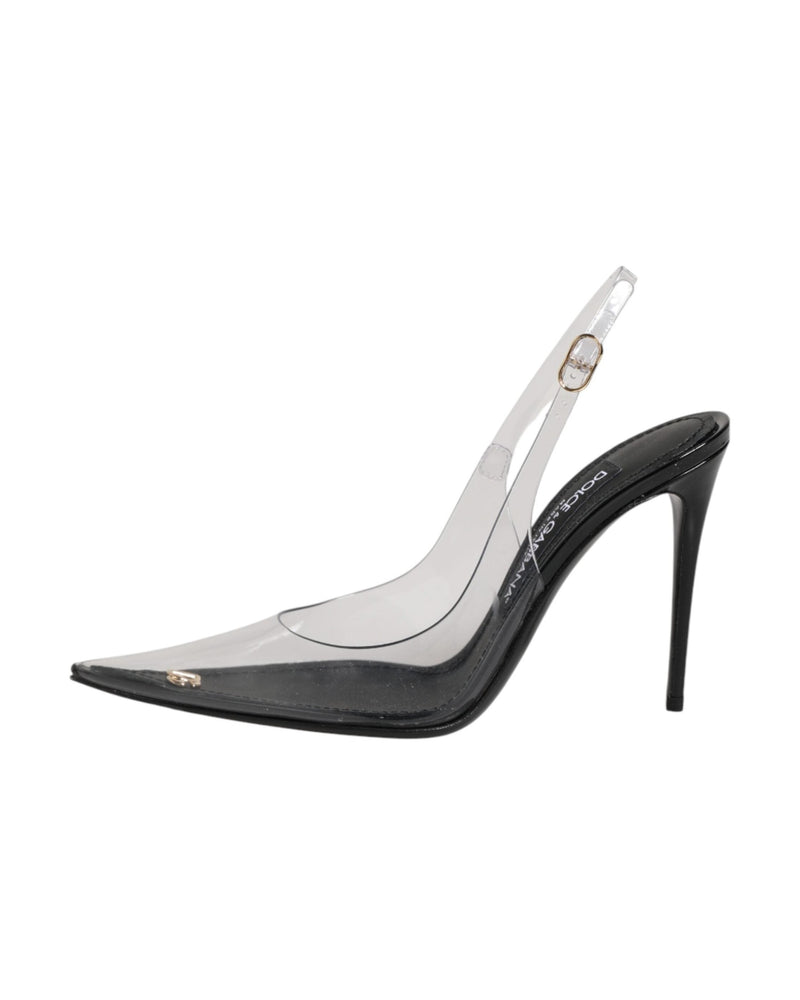 Dolce & Gabbana Black Leather Clear Pvc Slingback Pumps Shoes 
