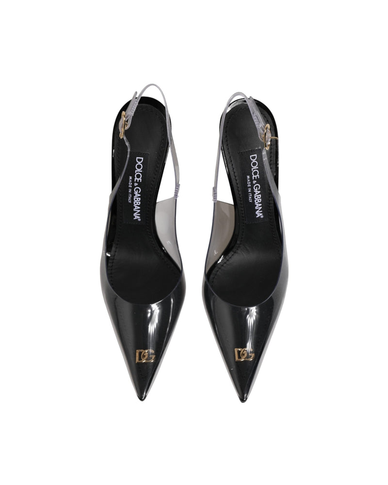 Dolce & Gabbana Black Leather Clear Pvc Slingback Pumps Shoes 