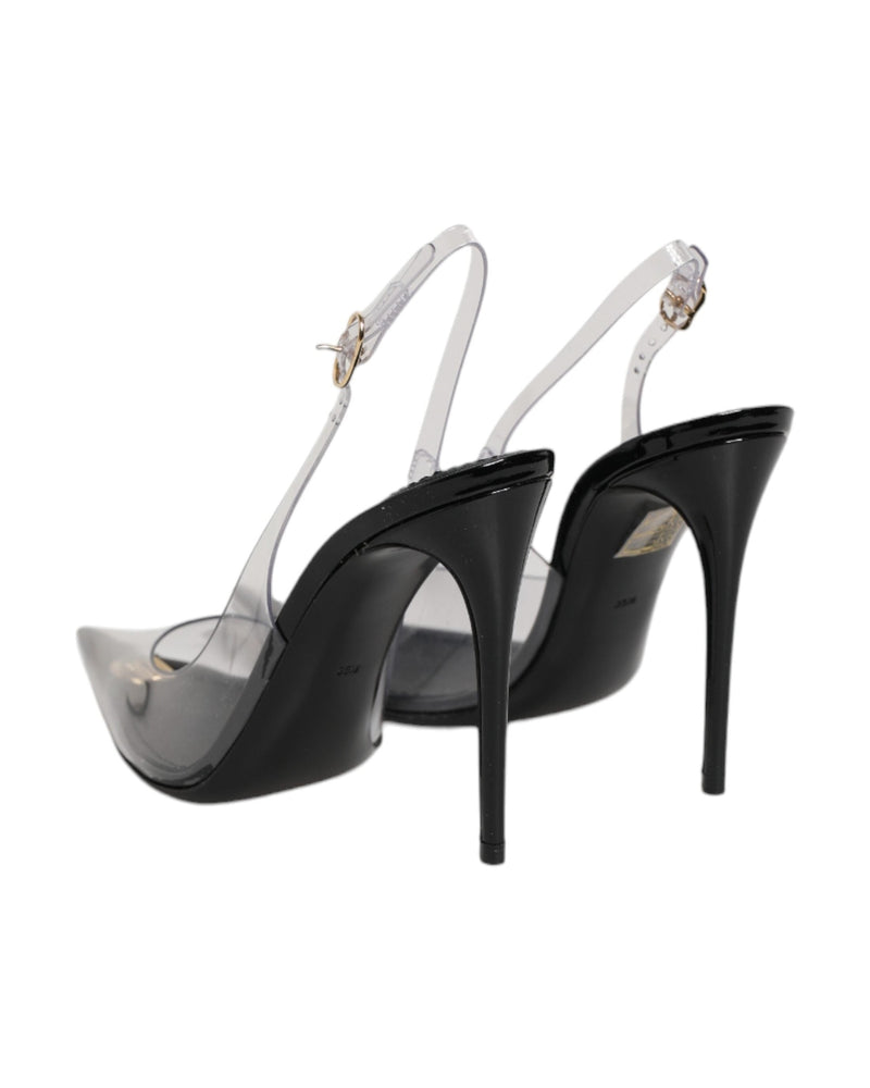 Dolce & Gabbana Black Leather Clear Pvc Slingback Pumps Shoes 