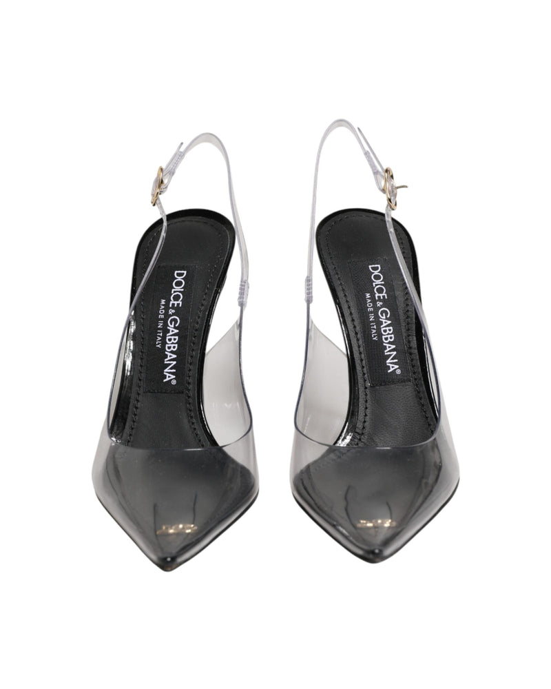 Dolce & Gabbana Black Leather Clear Pvc Slingback Pumps Shoes 