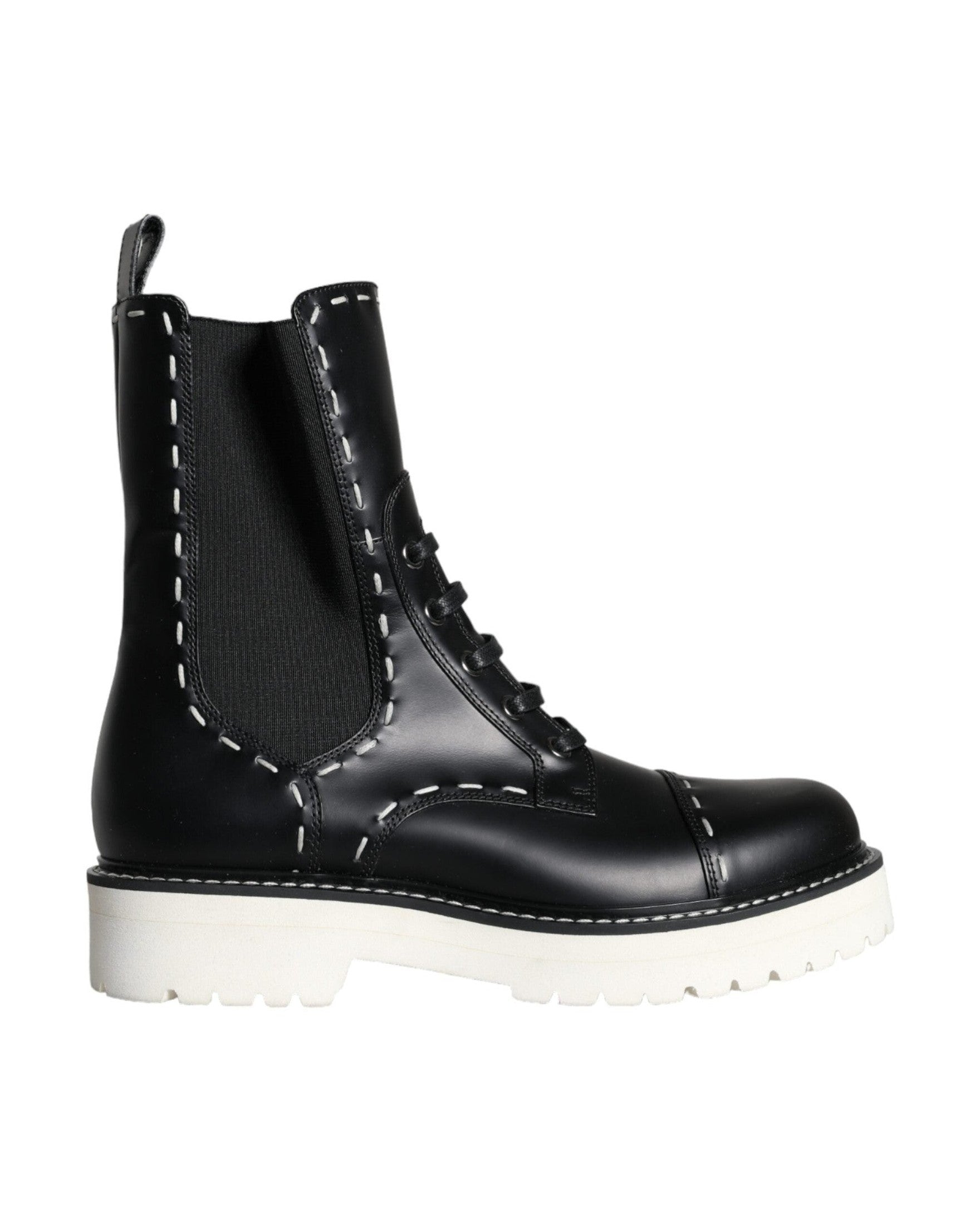 Dolce & Gabbana Black Leather Combat Mid Calf Boots Shoes Glam Steals