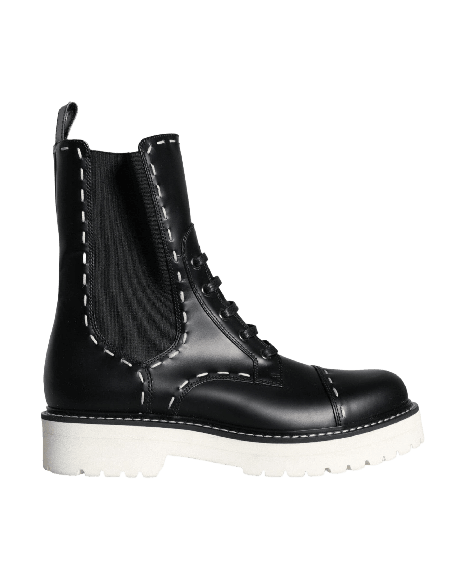 Dolce & Gabbana Black Leather Combat Mid Calf Boots Shoes Glam Steals