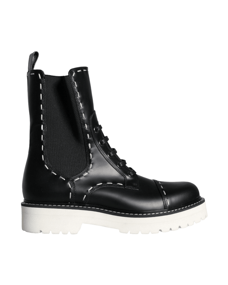 Dolce & Black Gabbana Leather Combat Mid Calf Boots Shoes Glam Steals