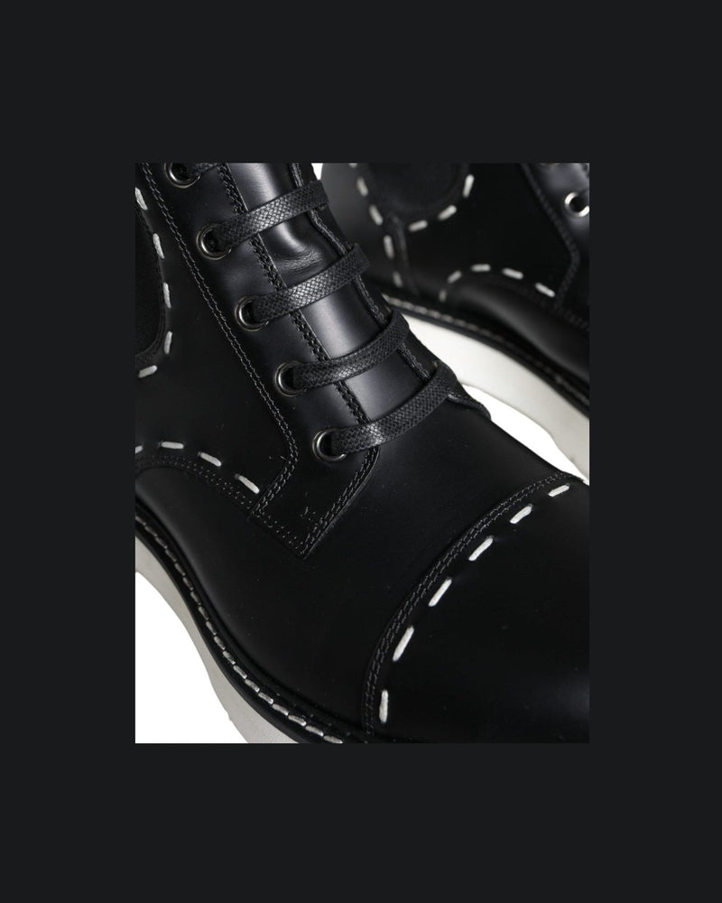 Dolce & Gabbana Black Leather Combat Mid Calf Boots Shoes Glam Steals