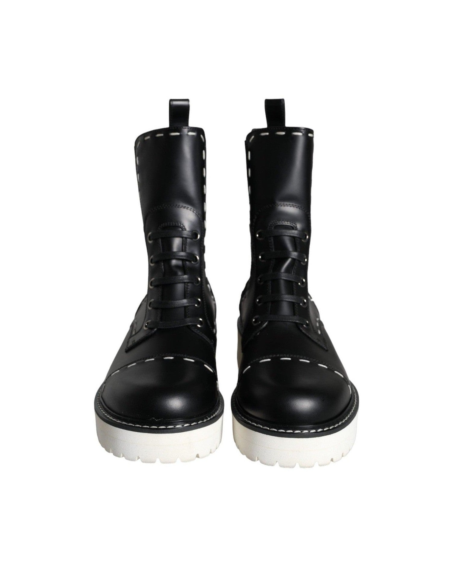 Dolce & Gabbana Black Leather Combat Mid Calf Boots Shoes Glam Steals