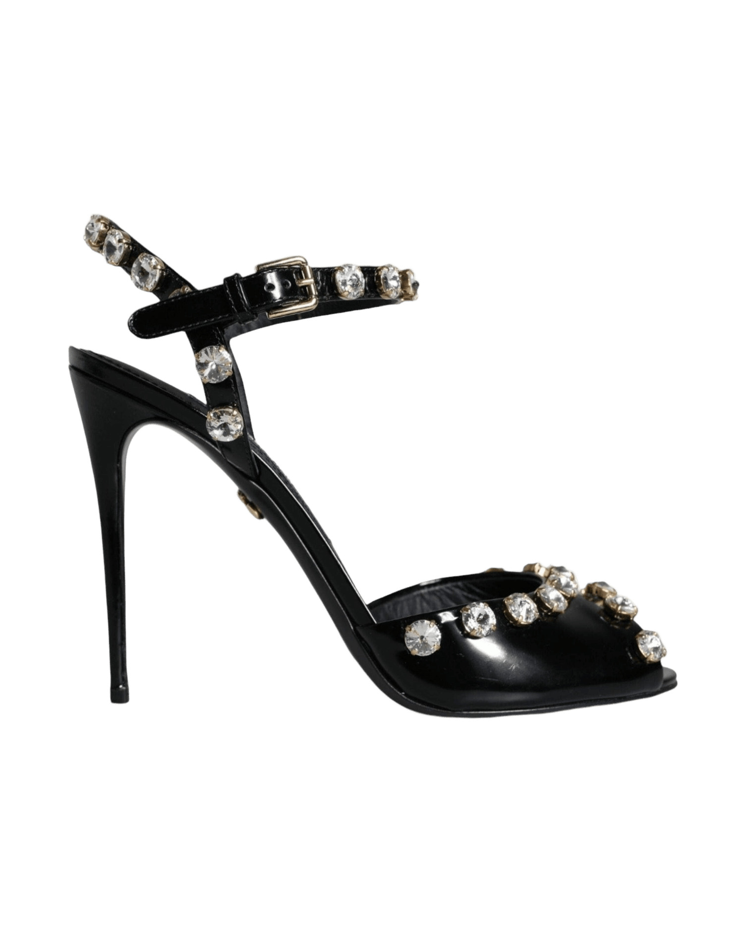 Dolce & Gabbana Black Leather Crystal Ankle Strap Sandals Shoes Glam Steals
