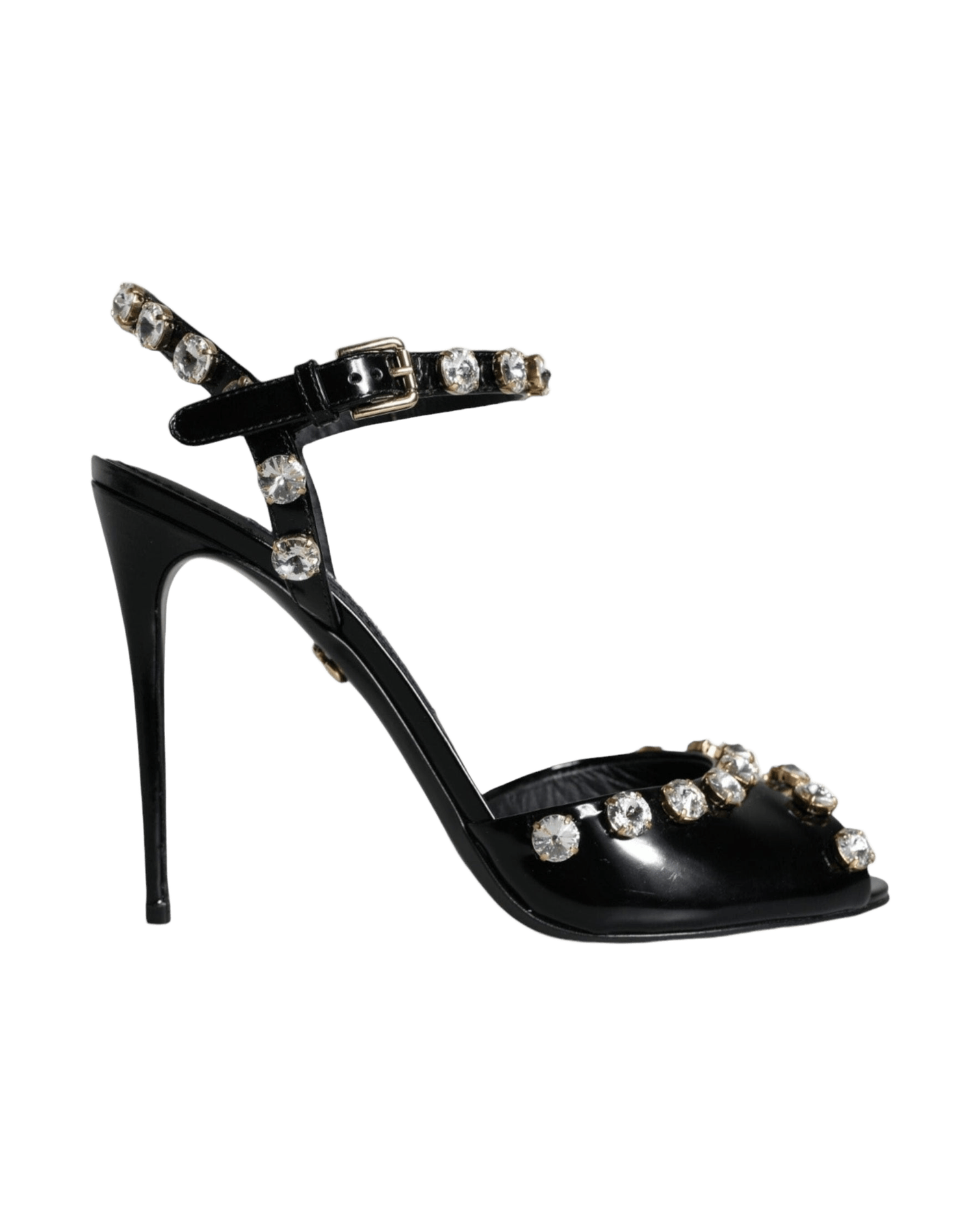 Dolce & Gabbana Black Leather Crystal Ankle Strap Sandals Shoes Glam Steals