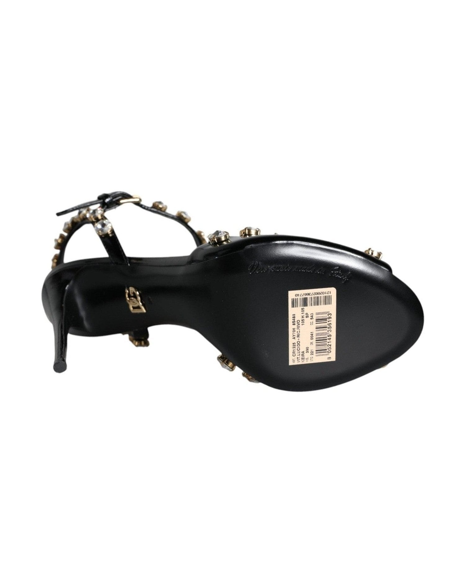Dolce & Gabbana Black Leather Crystal Ankle Strap Sandals Shoes Glam Steals