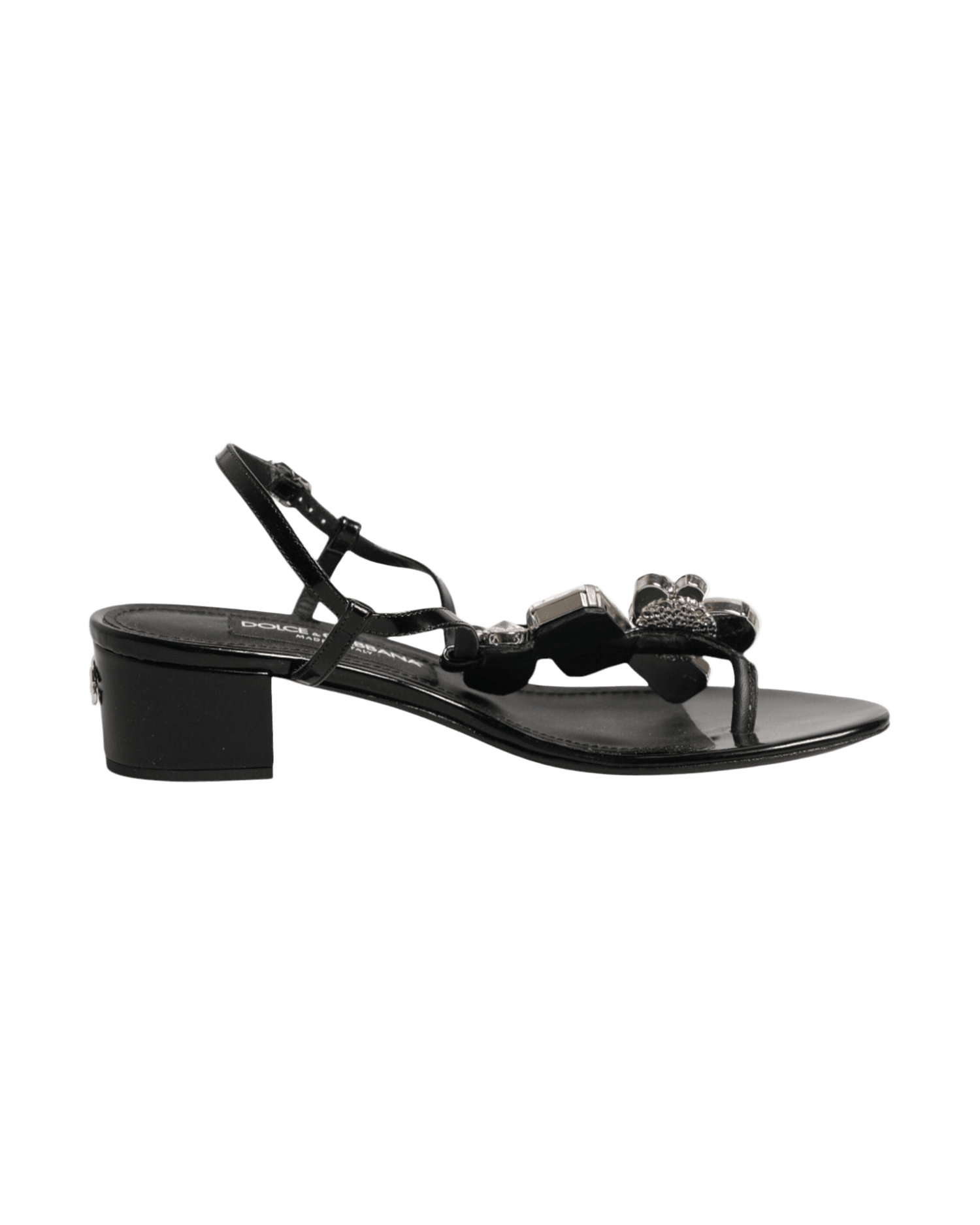 Dolce & Gabbana Black Leather Crystal Ankle Strap Sandals Shoes Glam Steals