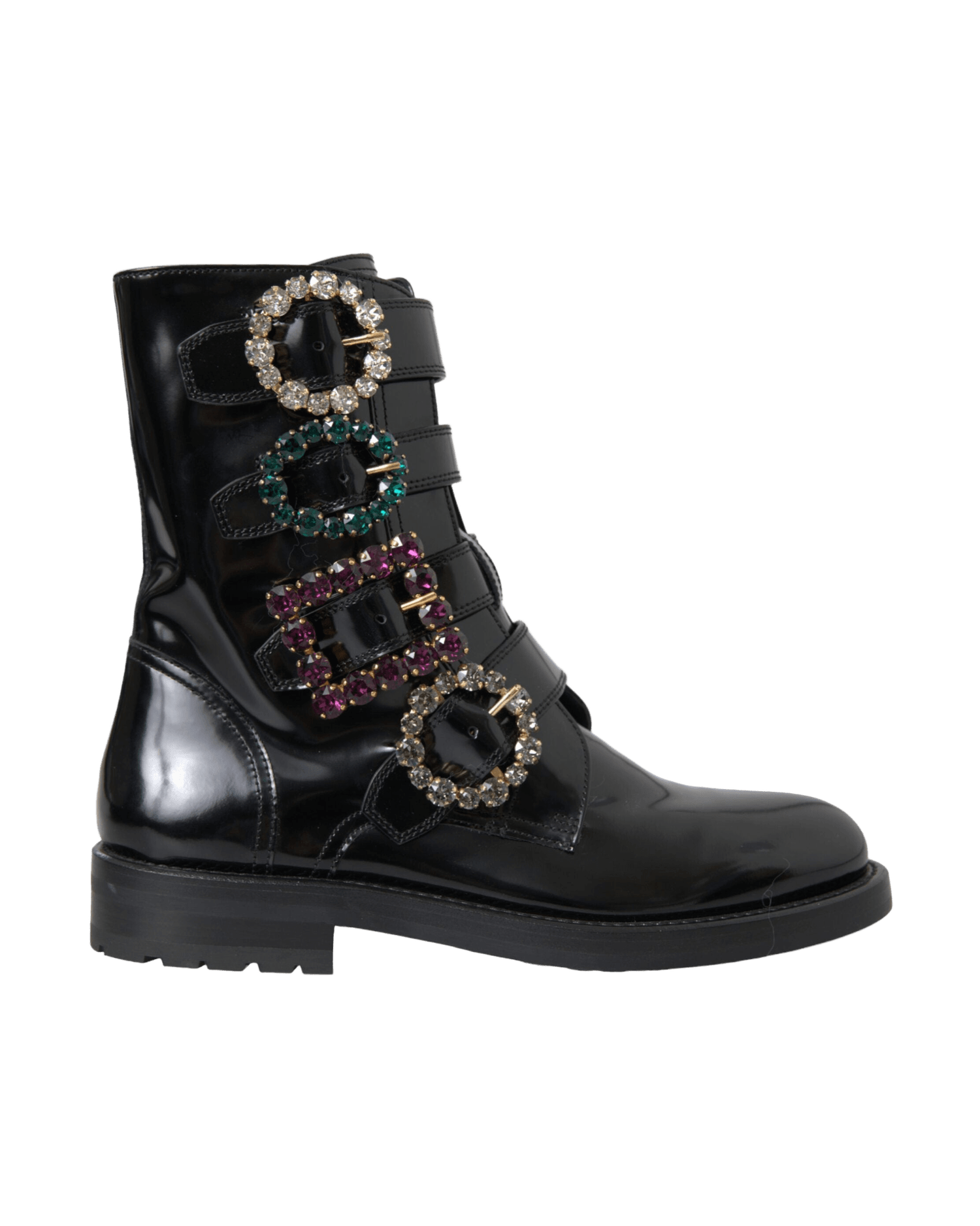Dolce & Gabbana Black Leather Crystal Buckles Boots Shoes Glam Steals
