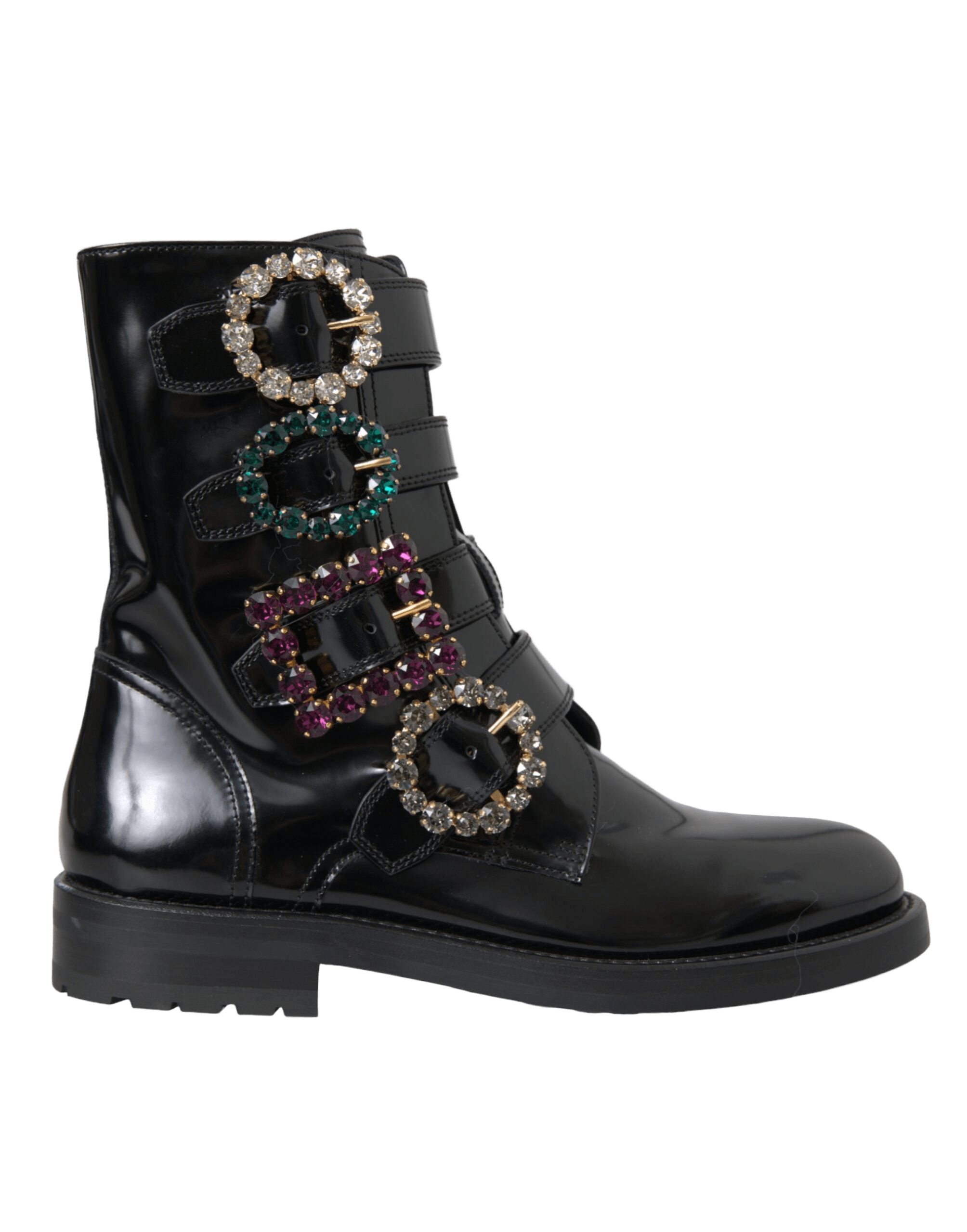 Dolce & Gabbana Black Leather Crystal Buckles Boots Shoes Glam Steals