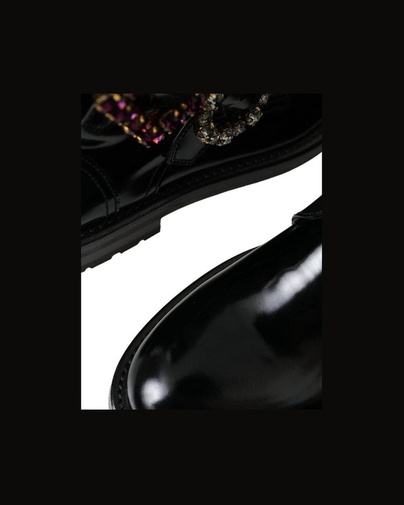 Dolce & Gabbana Black Leather Crystal Buckles Boots Shoes Glam Steals