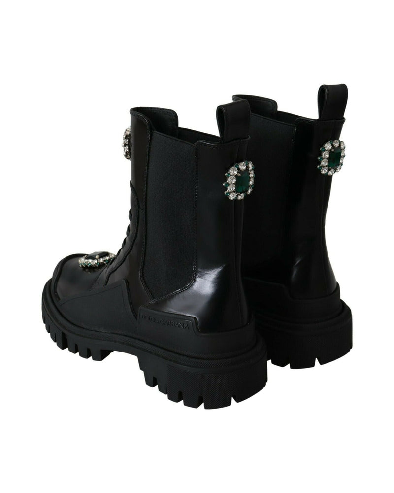 Dolce & Gabbana Black Leather Crystal Combat Boots Glam Steals