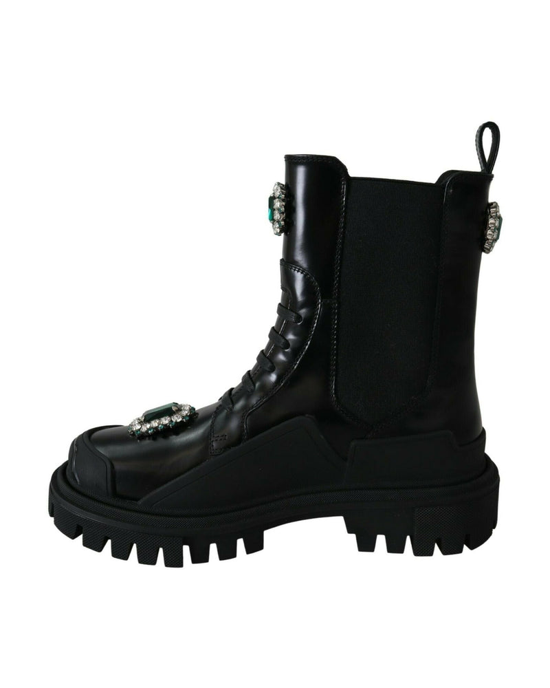 Dolce & Gabbana Black Leather Crystal Combat Boots Glam Steals