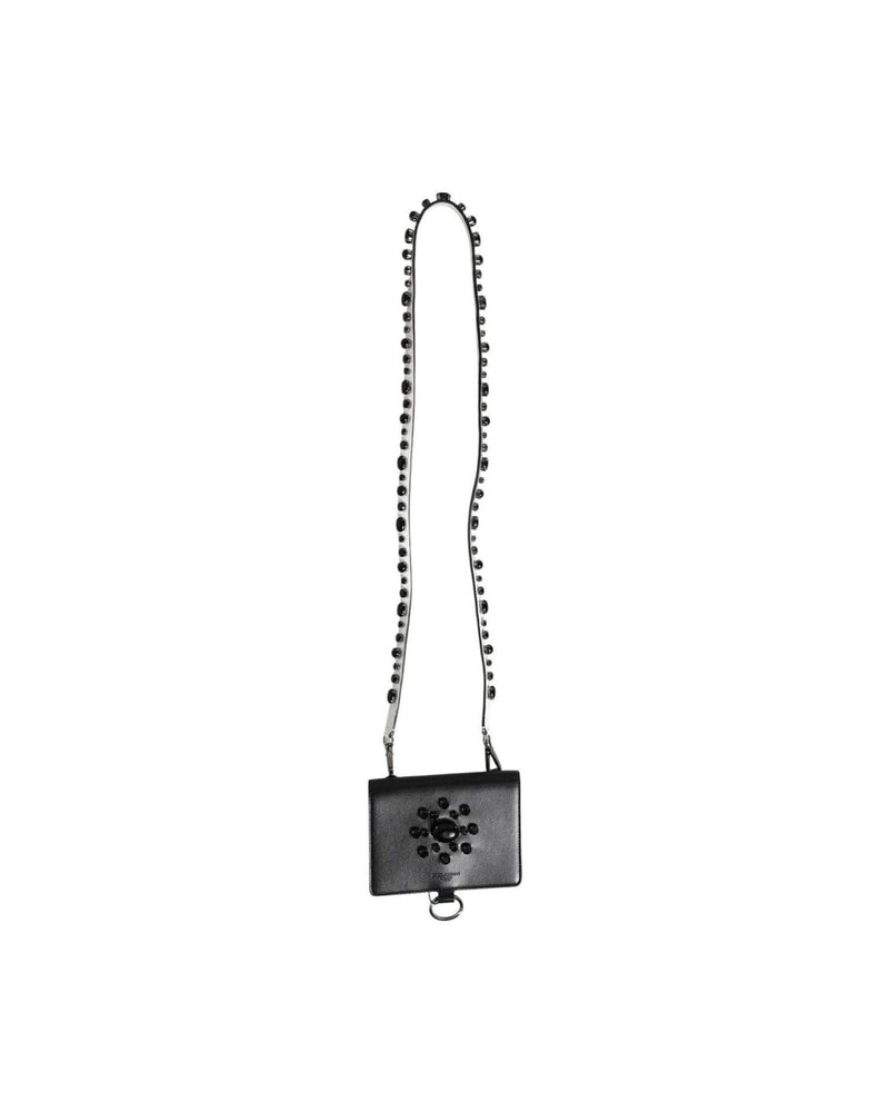 Dolce & Gabbana Black Leather Crystal Embellished Card Holder Wallet Card Cases
