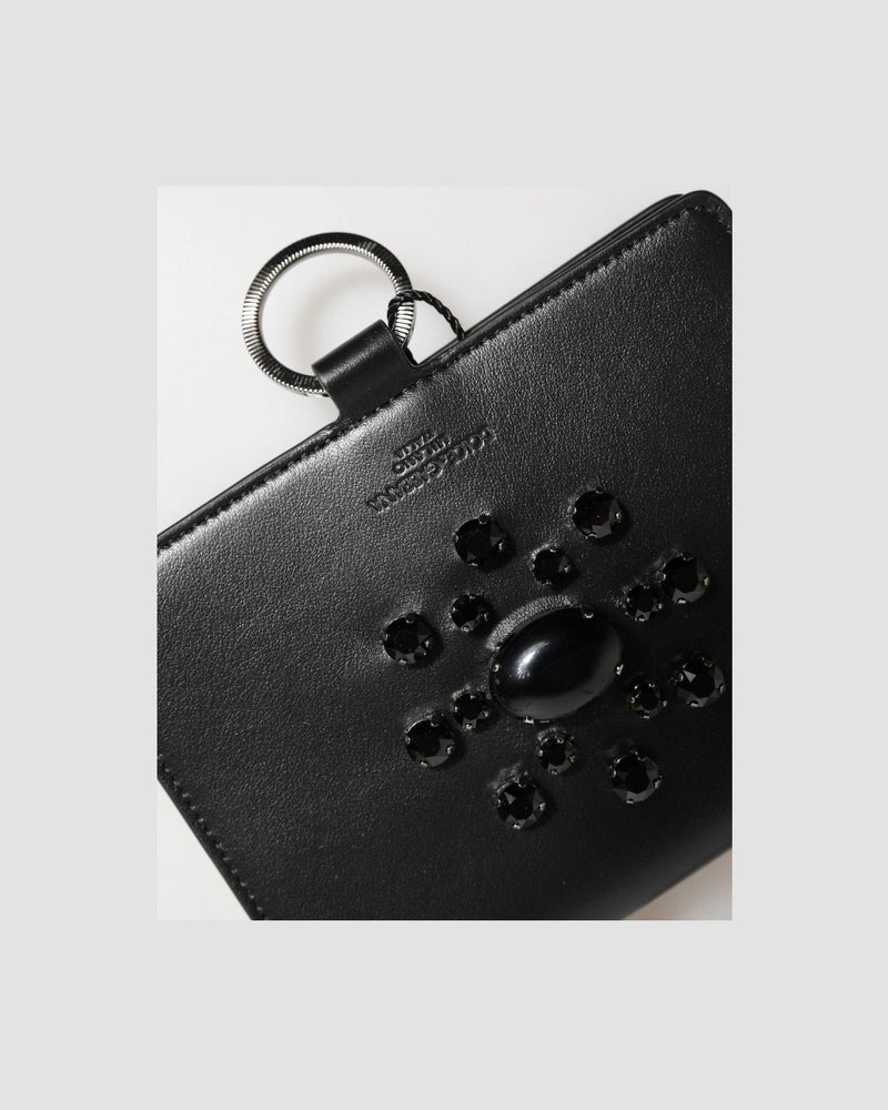 Dolce & Gabbana Black Leather Crystal Embellished Card Holder Wallet Card Cases