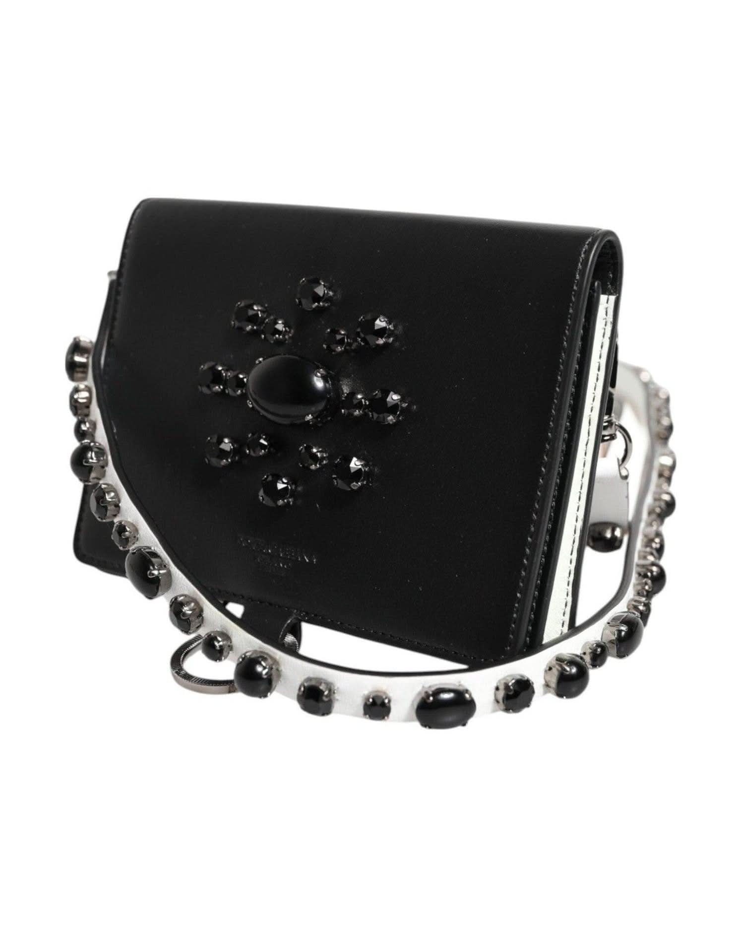 Dolce & Gabbana Black Leather Crystal Embellished Card Holder Wallet Card Cases