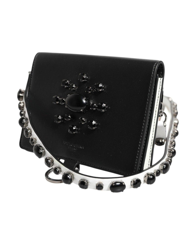 Dolce & Gabbana Black Leather Crystal Embellished Card Holder Wallet Card Cases