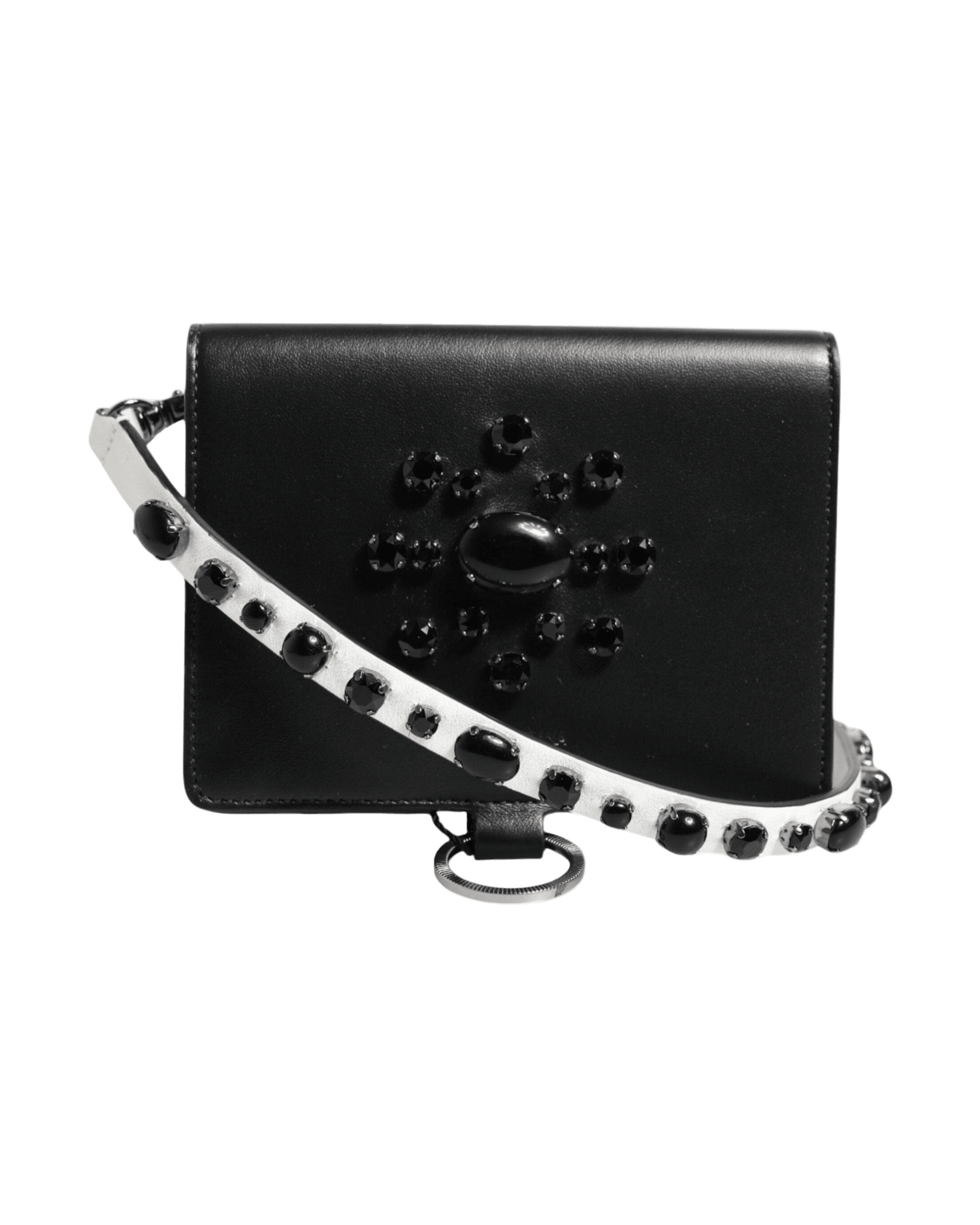Dolce & Gabbana Black Leather Crystal Embellished Card Holder Wallet Glam Steals