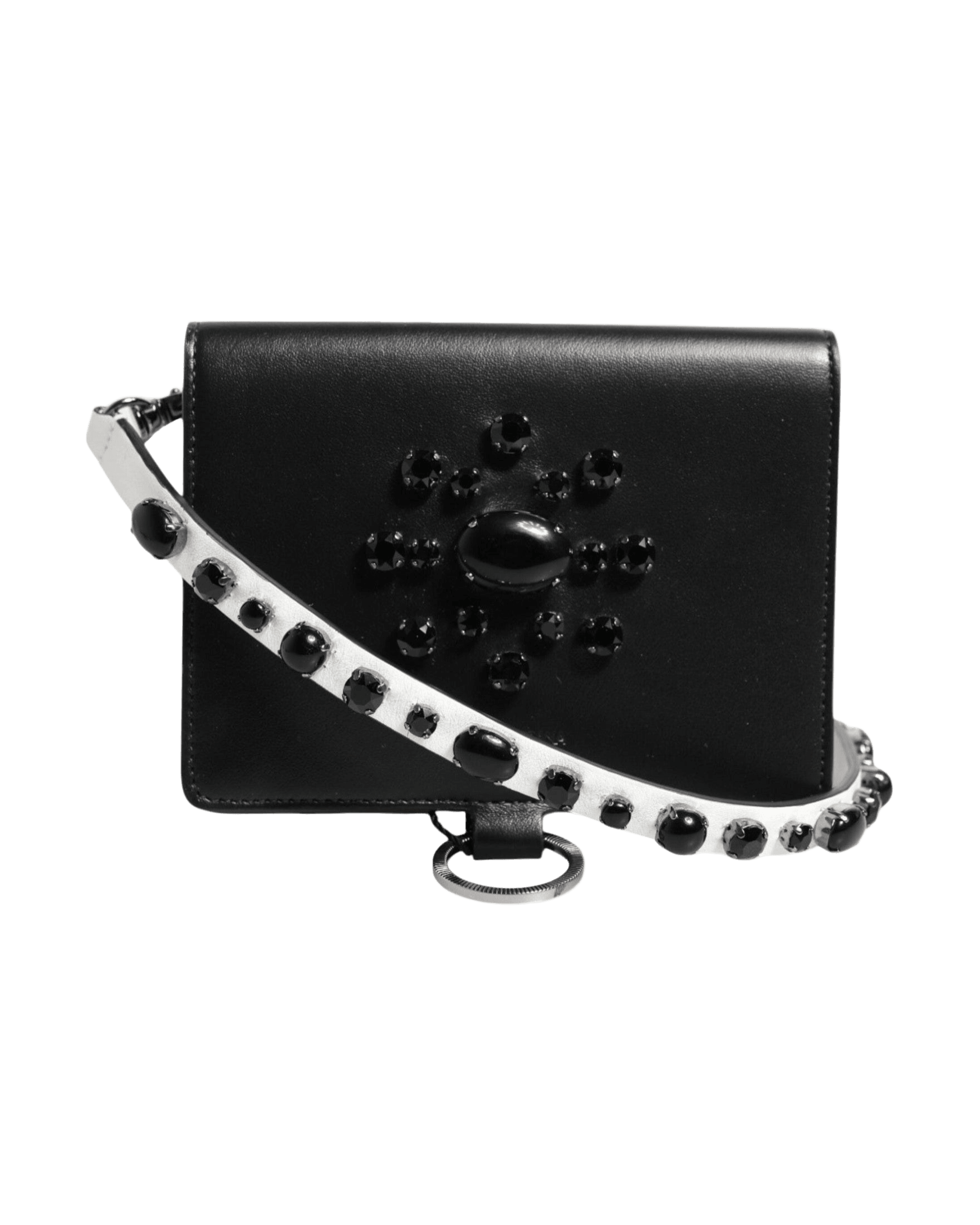 Dolce & Gabbana Black Leather Crystal Embellished Card Holder Wallet Glam Steals