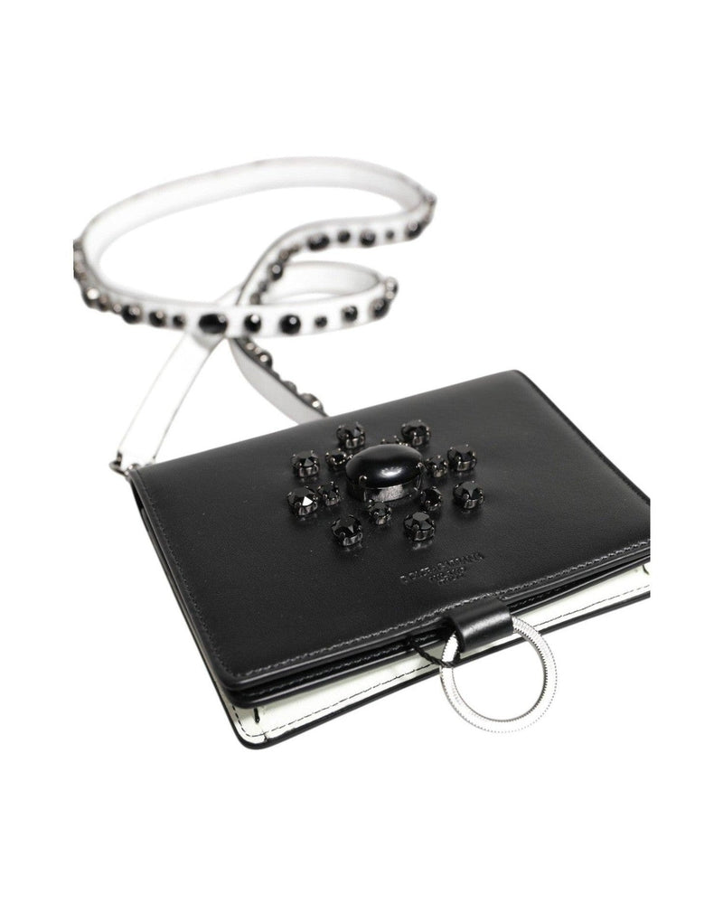 Dolce & Gabbana Black Leather Crystal Embellished Card Holder Wallet Glam Steals