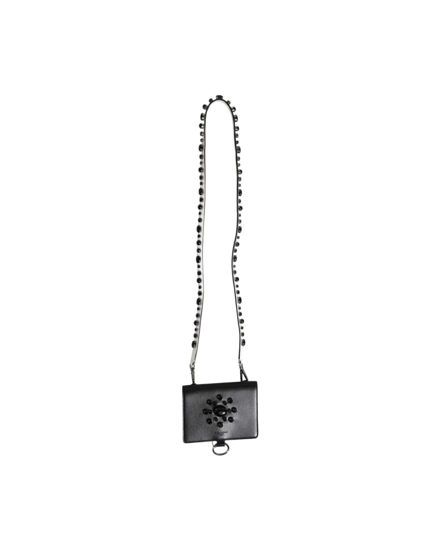 Dolce & Gabbana Black Leather Crystal Embellished Card Holder Wallet Glam Steals